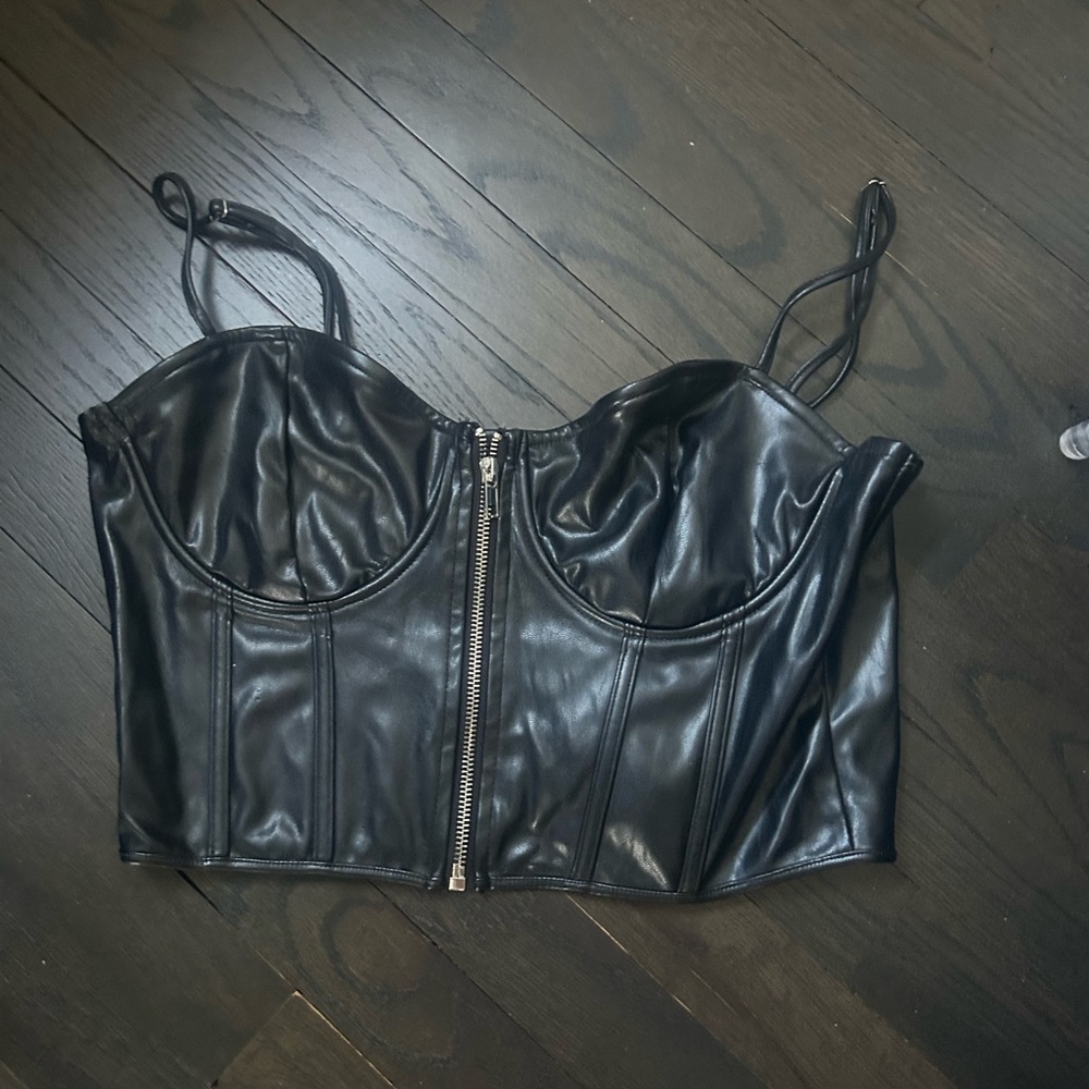 Faux leather zipper corset top